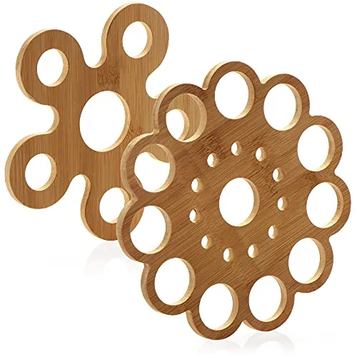 com-four® 2X Topfuntersetzer aus Bambus - Unterlagen für Töpfe, Pfannen, Auflaufformen und Teller - Topfuntersatz - Hitzeschutzablage (2 Stück - Bambus - Stil 2)