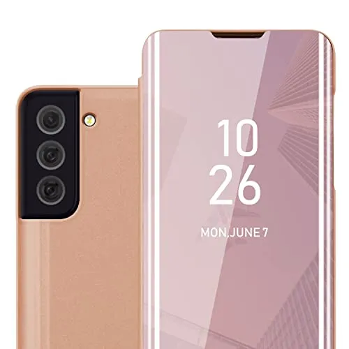 Cadorabo Hülle kompatibel mit Samsung Galaxy S22 Schutzhülle TPU Silikon Case 360 View Spiegel, Slim Kratzfest Weiche Gummi mit Rundumschutz Cover Hülle für Galaxy S22 in Pink