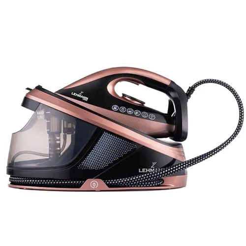 LEHMANN Dampfbügelstation 8 Bar Druck & 2400 Watt, 120 g/min Dampfleistung mit Extra Dampfstoß, 1,5 L abnehmbarer Wassertank, ECO-Modus, vertikale Dampffunktion, Abschaltautomatik, Schwarz/Roségold