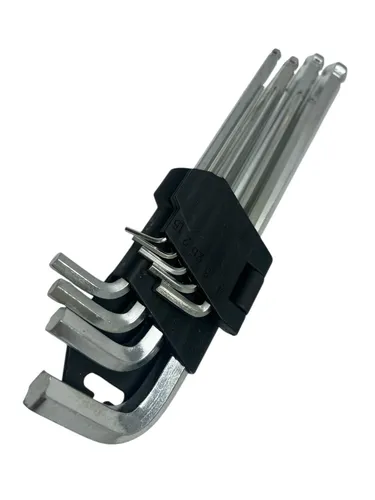 Hazet Sechskantschlüssel 2105LG 9H - 9-teiliges Set mit Kugelkopf, extra lange Winkelschlüssel für schwer zugängliche Schrauben, Made in Germany