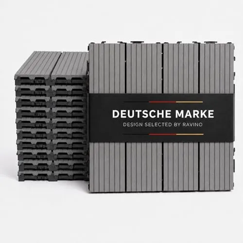 Ravino TerraKlick WPC Klickfliesen Anthrazit | 11 Stück 30x30cm für Balkon & Terrasse - 🔧 Werkzeuglose Montage: Die WPC Klickfliesen lassen sich einfach einrasten, ideal für eine schnelle Verlegung auf Balkon oder Terrasse. Wetterfest und langlebig, perfekt für den ganzjährigen Einsatz im Freien.