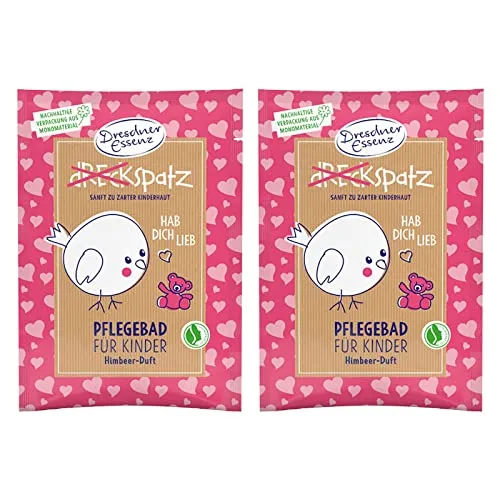 2er Pack Dresdner Essenz Dreckspatz Pflegebad Hab dich lieb Himbeer-Duft 2 x 50 g Badezusatz vegan