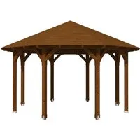 Pavillon SKAN HOLZ Lyon Douglasie Ø 484 cm - Pavillon aus hochwertiger Douglasie in edlem Nußbaum, ideal für Gartenpartys oder als gemütlicher Rückzugsort im Freien.