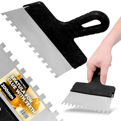 Fliesenkelle 200 mm 8x8 mm Edelstahl Zahnkelle Zahnspachtel Spachtel Glättekelle Zahntraufel Zahnglätter Fliesenkelle Putzkelle Kelle Zahnglättekelle Edelstahlkelle