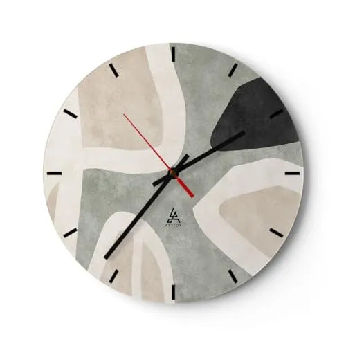 Modern Wanduhr Abstraktion Minimalismus Moderne Kunst 30x30cm Rund Klein Wand Uhr Glas Analog Zimmeruhren Küche Büro Wohnzimmer Glasuhr Wall Clock Dekoration Design Küchenuhr C3AR30x30-6028