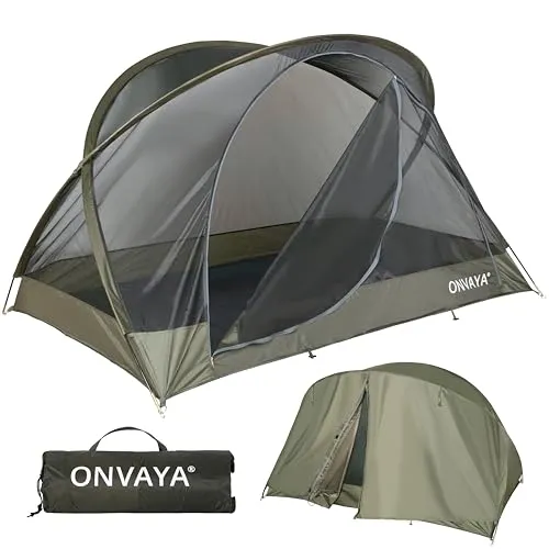 ONVAYA® Insektenschutzzelt für 2 Personen - Waldgrün - Moskitonetz mit Regenschutz, ideal für Camping oder Terrasse. Einfacher Aufbau und wasserdichte Unterseite bieten optimalen Schutz vor Insekten und Nässe.