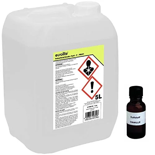 L Eurolite P (Profi) Nebelfluid + 30 ml Duftstoff nach Wahl, Smoke-Fluid, Nebel-Fluid-Flüssigkeit für Nebelmaschine (5 L Fluid -P- + Duft Vanille) 5