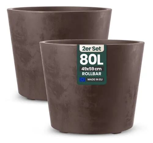 Kreher 2 x XL Pflanzkübel 'Millennium' - Robuste Naturstein Optik in Braun, 80 Liter Rund - Elegante Pflanzkübel für Garten und Terrasse: Der Kreher 'Millennium' bietet mit 80 Litern großzügigen Platz für Ihre Pflanzen. Hergestellt aus wetterbeständigem Kunststoff, ist er pflegeleicht und langlebig.