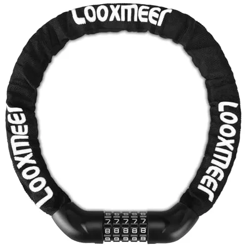Looxmeer Fahrradschloss Zahlenschloss 90cm - Fahrrad-Kettenschlösser mit 7 mm starker gehärteter Stahlkette und 100.000 Kombinationsmöglichkeiten für maximale Sicherheit und schlüssellosen Komfort.