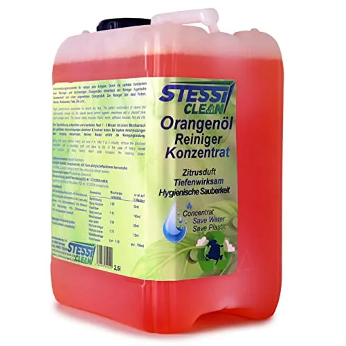 StessiClean Orangenöl Reiniger Konzentrat 2,5 Liter - Hochleistungs Allzweckreiniger mit Zitrus Duft - Allzweckreiniger mit hochkonzentrierten Orangenölen, ideal gegen Flecken und Verunreinigungen. Für hygienische Sauberkeit und ein frisches Aroma in Ihrem Zuhause.