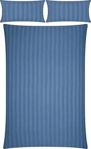Erwin Müller Mako-Damast Bettwäsche-Set Fürth mit Streifen, Bettbezug, blau Größe 40x80 cm / 200x200 cm - temperaturausgleichend, Kochfest, mit Reißverschluss, 100% Baumwolle