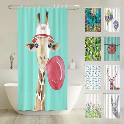 arteneur® - Giraffe - Anti-Schimmel Duschvorhang 120x180 - Recycelt mit Öko-Tex Standard 100 - Beschwerter Saum, Blickdicht, Wasserdicht, Waschbar, 8 Ringe & E-Book