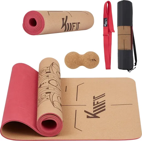 KM - Fit Yogamatte: Extra dicke, rutschfeste Fitnessmatte mit Tasche - Sportmatten für Yoga und Fitness – Hochwertige, umweltfreundliche Yogamatte mit rutschfester Oberfläche und integriertem Liniensystem zur Körperausrichtung, inklusive Tragetasche und Zubehör für optimales Training.