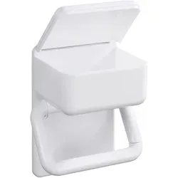 Maximex Toilettenpapierhalter in Weiß - Praktischer Halter mit Ablage - Toilettenpapierhalter, aus robustem Kunststoff, mit integrierter Ablage für feuchte Toilettentücher und Deckel, ideal für eine ordentliche und hygienische Badezimmergestaltung.