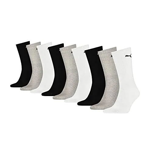 PUMA 9 Paar Everyday Crew Socken - Unisex Sportsocken in White/Grey/Black - Hochwertige 9 Paar PUMA Everyday Crew Socken, anschmiegsam und langlebig, ideal für Sport und Freizeit. Extra glatte Zehennaht für höchsten Tragekomfort.