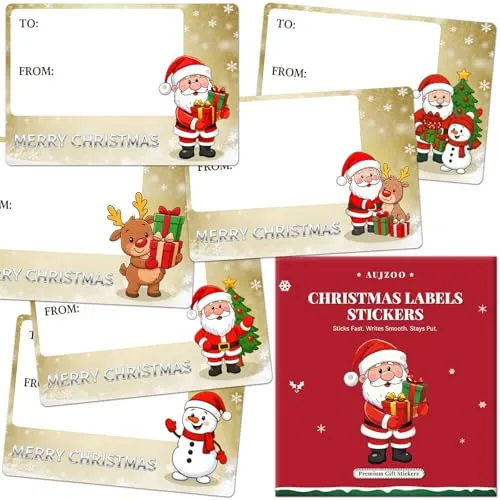 Aujzoo 60PCS Aufkleber Weihnachten Frohe weihnachtssticker, (65 x 45mm) Selbstklebend Weihnachtsetiketten für Geschenktüten Weihnachtsdeko