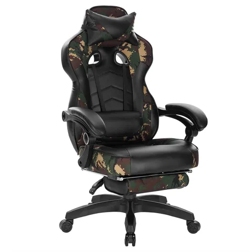 WOLTU Gaming Stuhl - Ergonomischer Bürostuhl mit Lendenkissen und Fußstütze - Bürostühle mit verstellbarer Rückenlehne und Fußstütze für optimalen Komfort und Unterstützung, ideal für Gamer und lange Arbeitsstunden.
