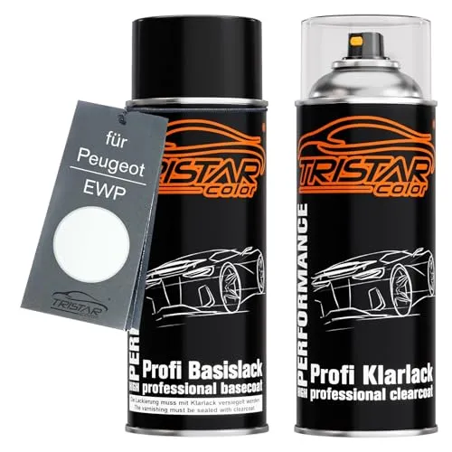 TRISTARcolor Autolack Spraydosen Set für Peugeot EWP Schneeweiss/Bianco Banchisa Basislack Klarlack Sprühdose 400ml