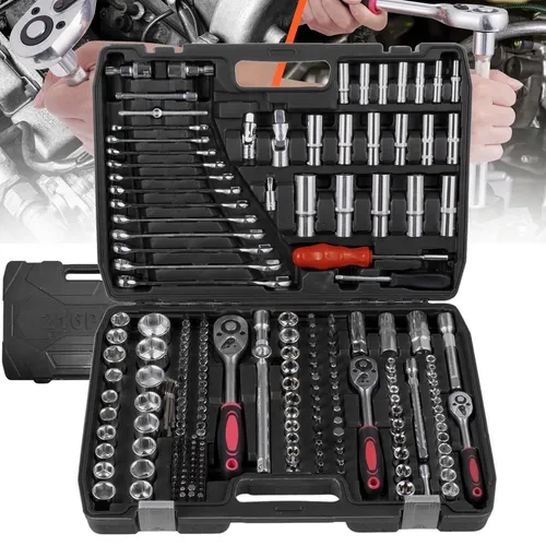 Vigor Steckschlüssel V2461 - 172-teilig, 4-32mm und E4-E22 Schlüsselweite, mit Feinzahn-Umschaltknarren und praktischem Kunststoffkasten