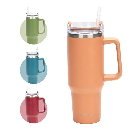 Ribelli Trinkflasche mit Strohhalm 1200ml - Thermobehälter mit doppelwandiger Vakuumisolierung, hält Getränke 24 Stunden kalt und 12 Stunden warm, ideal für unterwegs und im Büro.