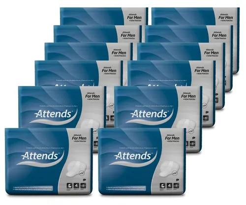 Attends for Men 4 - 168 Stück - Inkontinenzeinlagen für Männer mit mittlerer Blasenschwäche, bieten schnellen Urin-Schutz, atmungsaktives Material für Hautgesundheit und sicheren Halt durch Klebestreifen.