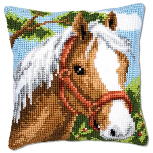 VERVACO Kreuzstich Kissen Set – Pferd für Anfänger - Zählbare Kreuzstich-Sets, komplettes DIY Set mit hochwertigem Material und einfacher Anleitung für kreatives Entspannen und individuelles Dekor.
