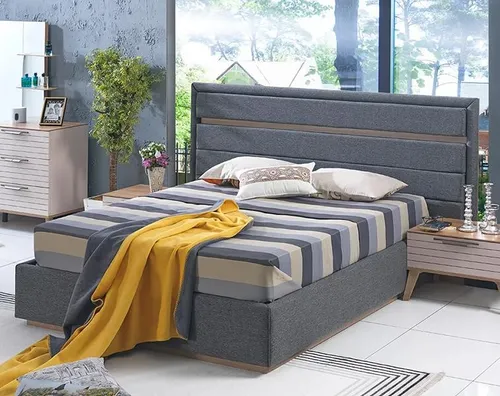 Modernes Polster-Doppelbett 160x200 cm in Grau mit Stauraum - Stylisches Doppelbett aus Holz mit praktischen Stauraum, ideal für Erwachsene. Maße: 212 x 224 x 125 cm. Pflegeleicht und modern, perfekt für dein Schlafzimmer.