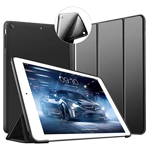 VAGHVEO Hülle für iPad Air 1 9,7 Zoll 2013 Dünne Ständer Smart Schutzhülle [Auto Schlafen/Wecken] mit Flexibel Weicher TPU Rückseite Cover Leder Hüllen für Apple iPad A1474/ A1475/ A1476, Schwarz
