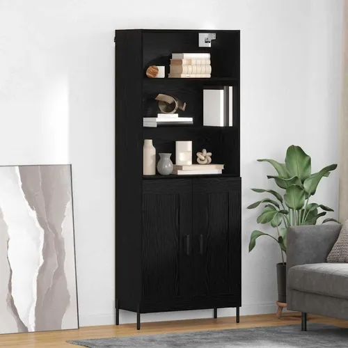 vidaXL Highboard Schwarz Eichen-Optik 69,5 x 34 x 180 cm - Modernes Highboard in Schwarz mit Eichen-Optik, ideal für Ess- und Wohnzimmer. Bietet stilvolle Aufbewahrungslösungen und schafft Ordnung in jedem Raum.