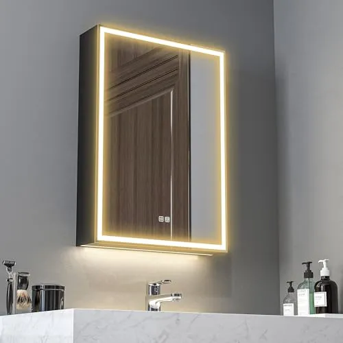 HOMCOM Spiegelschrank Bad mit LED-Beleuchtung - Moderne Spiegelschränke fürs Bad mit verstellbarer LED-Beleuchtung, integrierter Steckdose und Anti-Beschlag-Funktion für ein stets klares Spiegelbild.