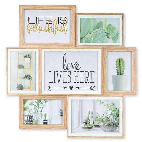 Levandeo® Bilderrahmen Collage 46x47cm - Bilderrahmen Collage aus Echtholz für 7 Fotos, bereits montiert und sofort aufhängbar – ideal für kreative Wandgestaltungen.