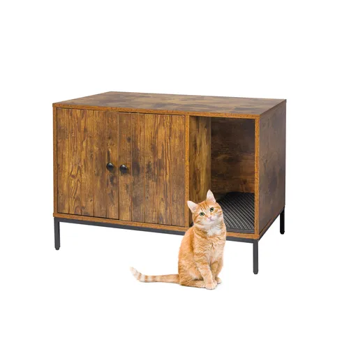 Katzenschrank Katzenkommode Katzenversteck - Stilvoller Katzenschrank in Industrial-Schwarz, ideal für die Aufbewahrung von Katzenbedarf und als elegantes Versteck. Maße: 80 cm Breite, 55 cm Höhe, 50 cm Länge. Robuste Faserplatte für Langlebigkeit.