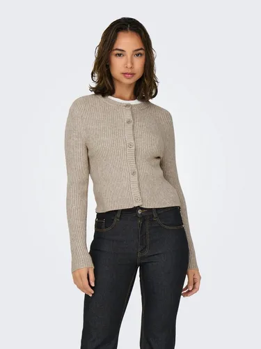 ONLY Cardigan in Beige - S - Strickjacke in schmalem Schnitt mit Rundhals und Knopfleiste, perfekt für lässige Looks und vielseitig kombinierbar.