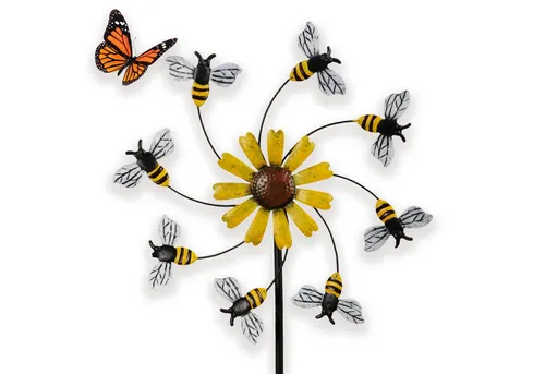 matches21 HOME & HOBBY Gartenstecker Großes Windrad 150 cm, wetterfeste Frühlings Gartendeko Bienen (1-St) Bunte Windmühle aus Metall