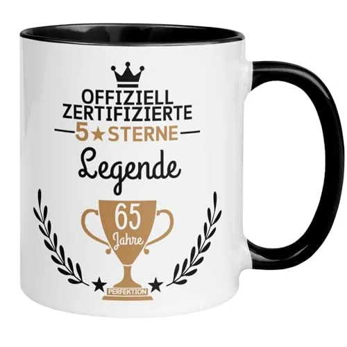 Tasse 65 Geburtstag Frau Mann | Offiziell zertifizierte 5-Sterne-Legende – 65 Jahre Perfektion | Lustige Geschenk Geburtstagstasse 65. Geburtstag | 65ter Geburtstag - Witziges Geburtstagsgeschenk