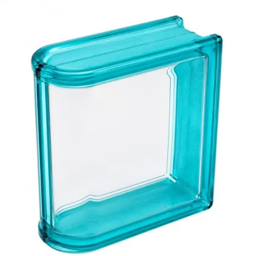 Design Glasbaustein Vollsicht Endstein Reflex Türkis, 19x19x8 cm