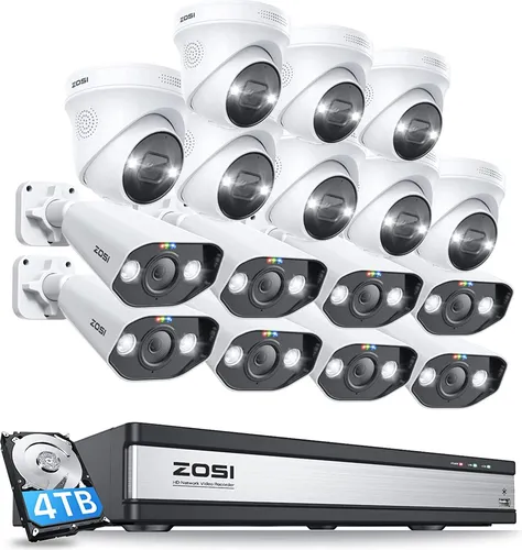 ZOSI 24CH UHD 8MP PoE Überwachungskamera Set mit 4TB - WLAN- & Smart-Überwachungssysteme mit intelligenter Person- und Fahrzeugerkennung, wetterfest und ideal für umfassende Sicherheit im Innen- und Außenbereich.