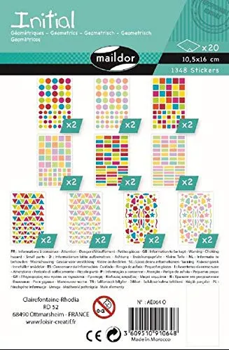 MY MANDARINE AE064O - Packung Initial, 20 Stickerbogen 10,5x16cm (1348 Stickers), Geo, 1 Pack