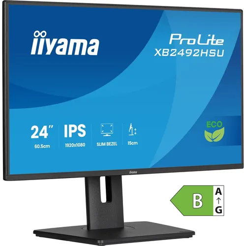 iiyama ProLite XB2492HSU-B1 Monitor - Full HD 24 Zoll Monitor mit IPS-Technologie, 120 Hz für flüssige Bilder und ergonomischen Funktionen, ideal für Büro und Gaming.