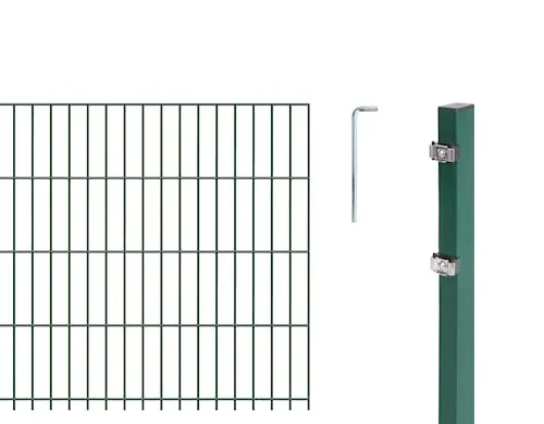 Alberts 641238 Doppelstabmattenzaun 12 tlg. Komplettset - Maschendrahtzaun in grün, kunststoffbeschichtet, 183 cm hoch und 10 m lang - ideal für sichere und dekorative Einfriedungen im Garten.