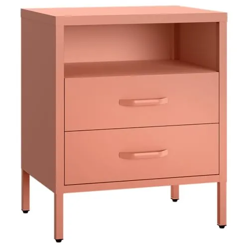 skølm Nachttisch Mizar - Kompakter Beistelltisch mit 2 Schubladen - Nachtkonsolen - Der stilvolle Nachttisch Mizar in Terrakotta bietet praktischen Stauraum mit 2 Schubladen und ist ideal für kleine Räume.