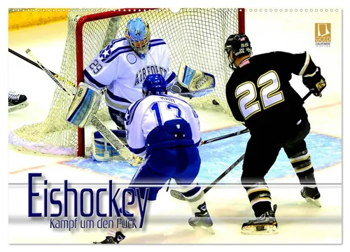 CALVENDO Wandkalender Eishockey - Kampf um den Puck (Wandkalender 2026 DIN A2 quer), CALVEND