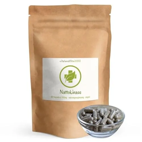 Nattokinase Kapseln 60 Stück à 10 mg - aus Sojabohnen gewonnen - hohe Enzymaktivität von 20.000 FU - vegan/rein - gentechnikfrei - ohne Hilfs- und Zusatzstoffe - Deutsche Herstellung