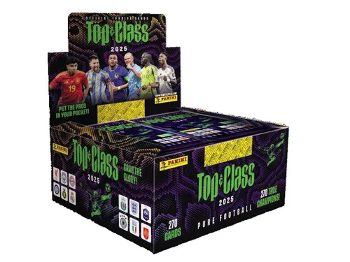 PANINI FIFA Top Class 2025 Trading Cards Box mit 24 Hüllen - Sammelspielzeug: Offizielle FIFA lizenzierte Premium-Kartenkollektion mit 192 Karten, darunter seltene Designs und spektakuläre Effekte – ein Muss für Fußballfans!
