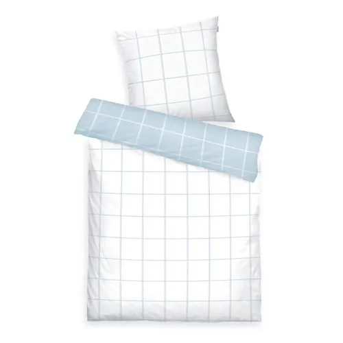 TOM TAILOR Renforcé-Bettwäsche, 80x80 cm + 155x220 cm, 100% Baumwolle/ Renforcé, mit Wendemotiv und farbigem Markenreißverschluss, LARGE CHECK Weiß, Hellblau (Crisp White & Sky Blue)