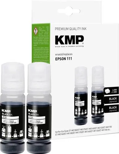KMP Nachfülltinte ersetzt Epson 111, T03M1 Kompatibel 2er-Pack Schwarz 140ml E195 1649,0001