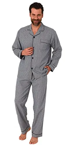 Produktbild Normann Herren Pyjama mit Streifen, durchknöpfbarer Schlafanzug in Schwarz/Weiß, Größe 48