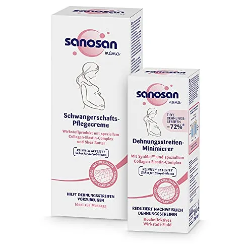 sanosan Schwangerschaftscreme & Dehnungsstreifen Minimierer Set - Körpercremes für schwangere Frauen, reduziert nachweislich Dehnungsstreifen und hält die Haut elastisch mit speziellem Collagen-Elastin-Complex.