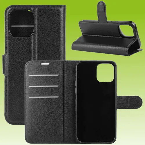 Für Apple iPhone 13 Pro Max Handy Tasche Schwarz Kunst-Leder Hülle Schutz Case