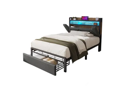 Flieks Polsterbett mit LED und Stauraum 90x200cm in grau von Flieks